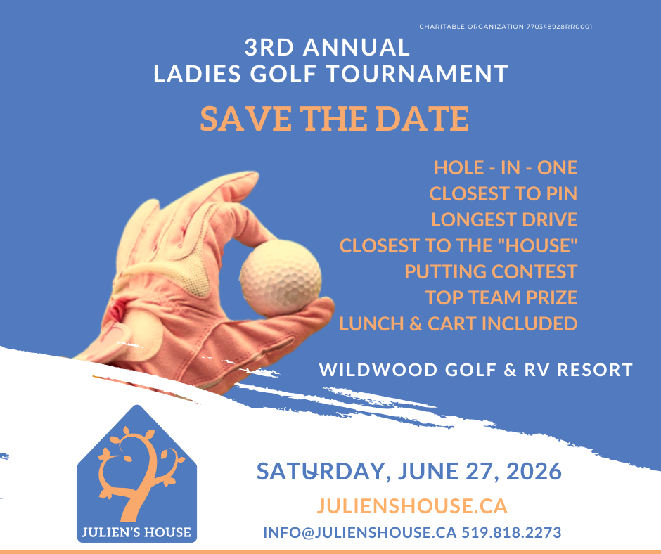Golf ball held between fingers of pink-gloved hand with details of 3rd Annual Ladies Charity Golf Tournament on Sat June 27 2026