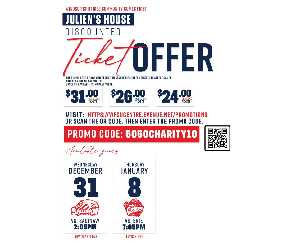 Spitfires Ticket Offer for games on Dec 31 2025 and Jan 8 2026